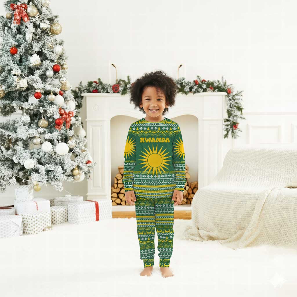 Rwanda Christmas Pajama Set National Emblem and Radiant Sun Motif - African Pride