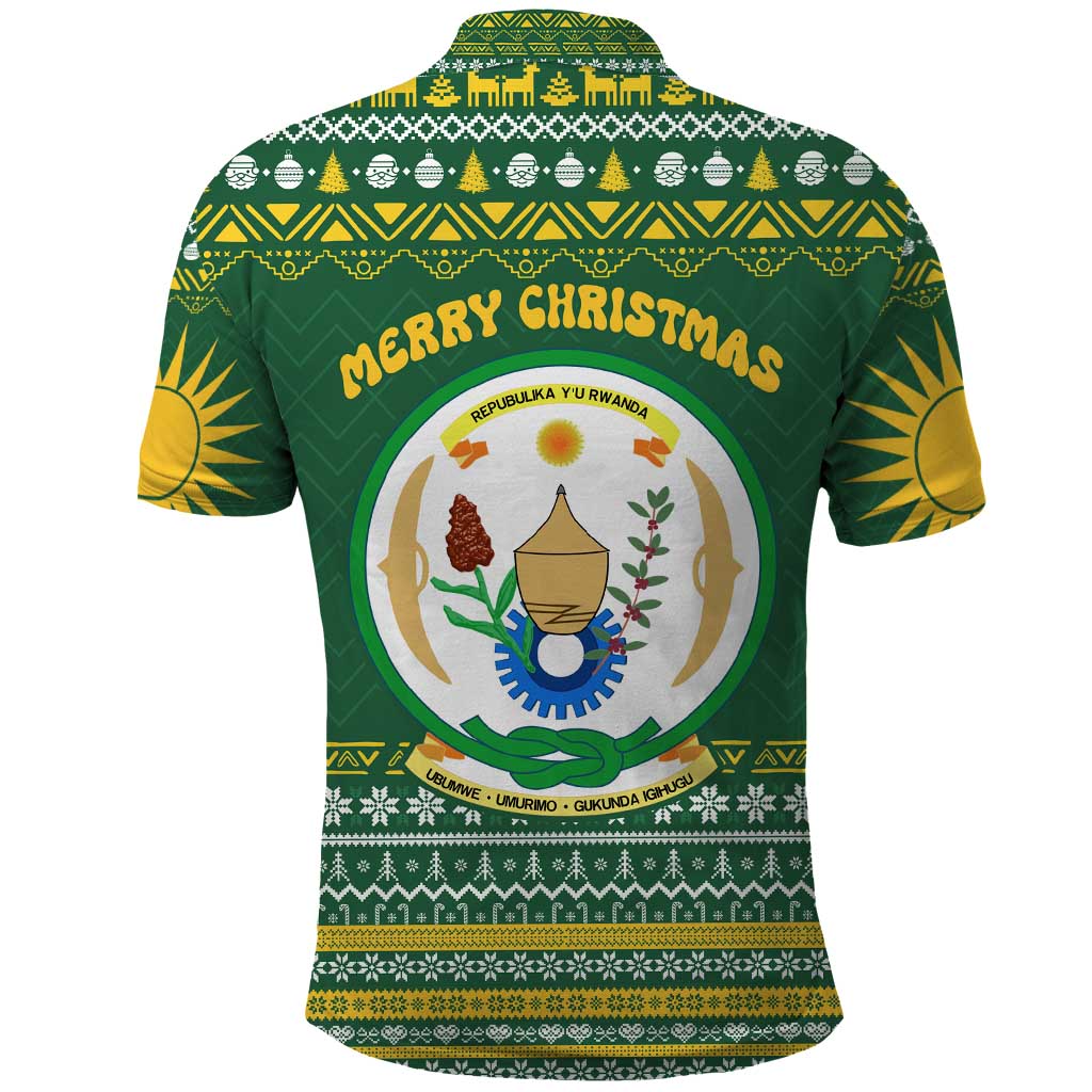 Rwanda Christmas Polo Shirt National Emblem and Radiant Sun Motif - African Pride