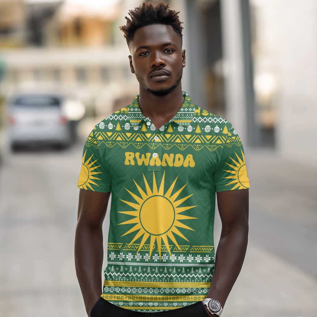 Rwanda Christmas Polo Shirt National Emblem and Radiant Sun Motif - African Pride