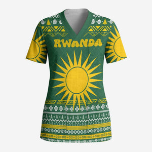 Rwanda Christmas Scrub Top National Emblem and Radiant Sun Motif - African Pride
