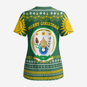Rwanda Christmas Scrub Top National Emblem and Radiant Sun Motif - African Pride
