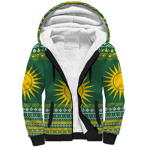 Rwanda Christmas Sherpa Hoodie National Emblem and Radiant Sun Motif - African Pride