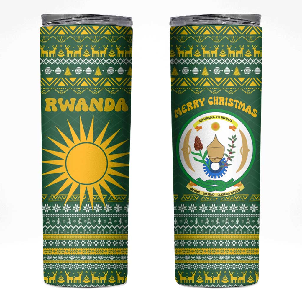 Rwanda Christmas Skinny Tumbler National Emblem and Radiant Sun Motif - African Pride
