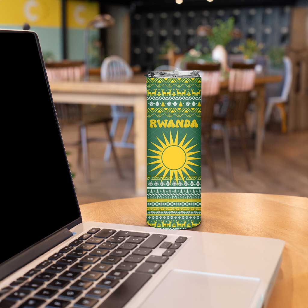 Rwanda Christmas Skinny Tumbler National Emblem and Radiant Sun Motif - African Pride