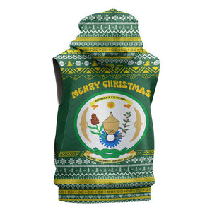 Rwanda Christmas Sleeveless Zip Hoodie National Emblem and Radiant Sun Motif - African Pride