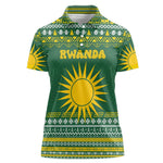 Rwanda Christmas Women Polo Shirt National Emblem and Radiant Sun Motif - African Pride
