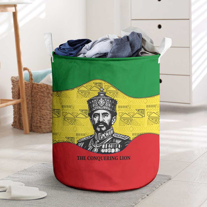 Haile Selassie I Laundry Basket Ethiopia Lion of Judah and Conquering Lion Pattern Tribute - African Pride