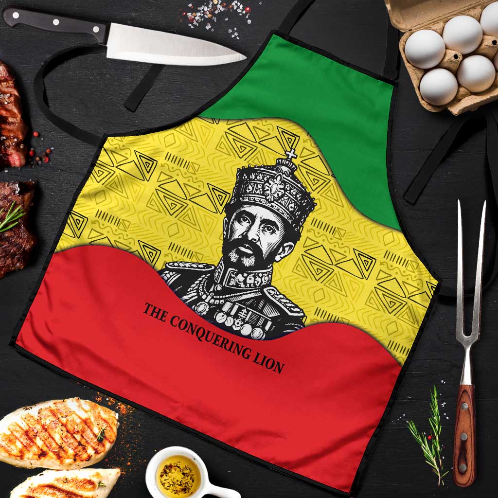 Haile Selassie I Apron Ethiopia Lion of Judah and Conquering Lion Pattern Tribute - African Pride