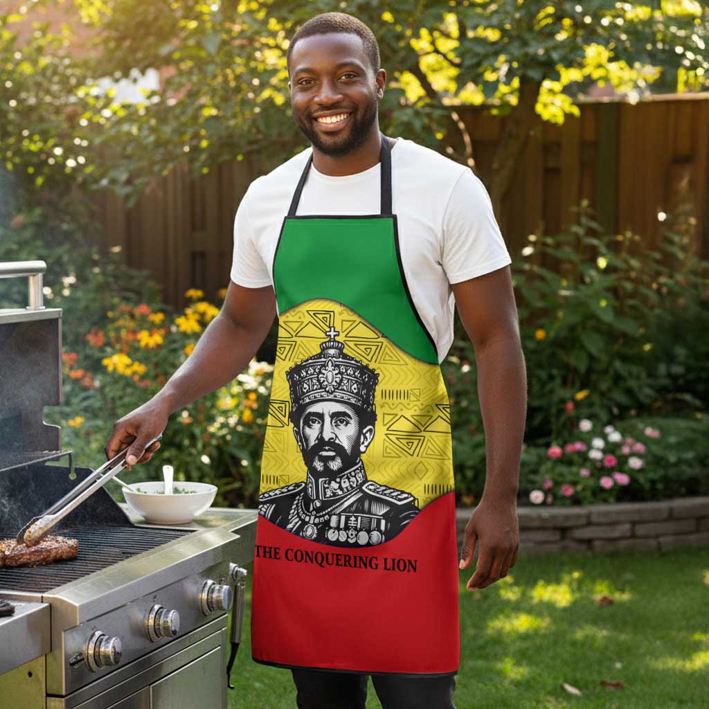 Haile Selassie I Apron Ethiopia Lion of Judah and Conquering Lion Pattern Tribute - African Pride