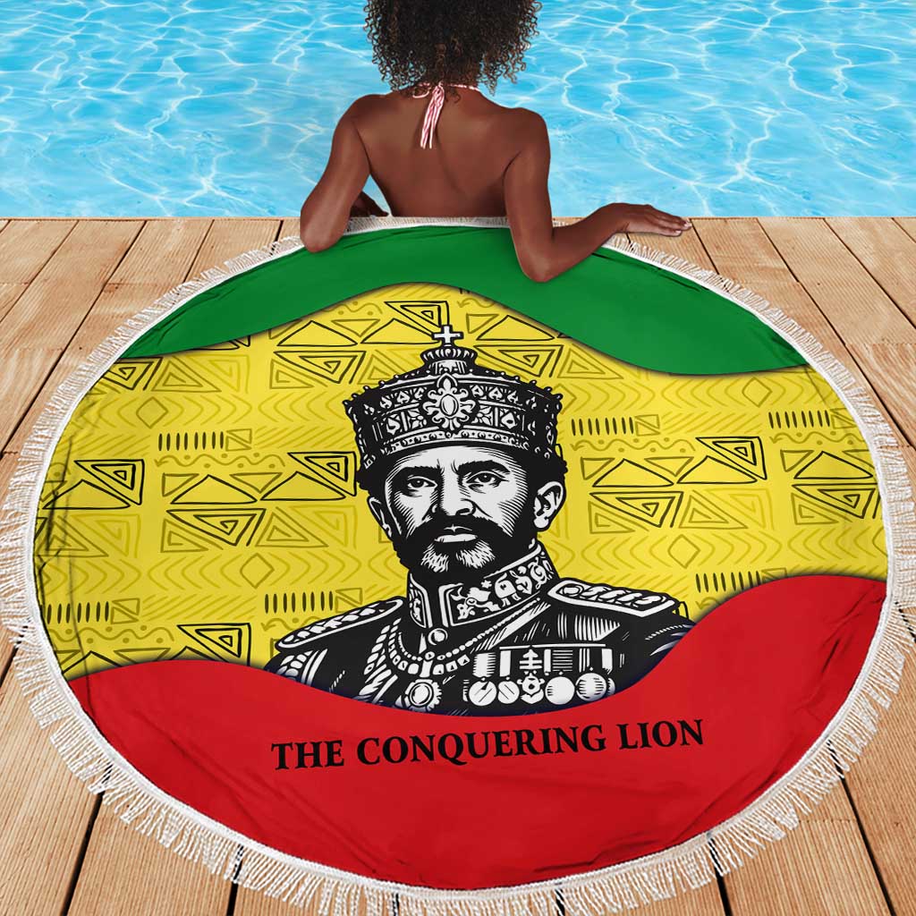 Haile Selassie I Beach Blanket Ethiopia Lion of Judah and Conquering Lion Pattern Tribute - African Pride