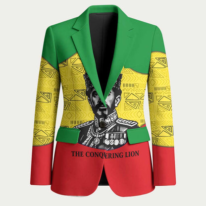 Haile Selassie I Blazer Ethiopia Lion of Judah and Conquering Lion Pattern Tribute - African Pride