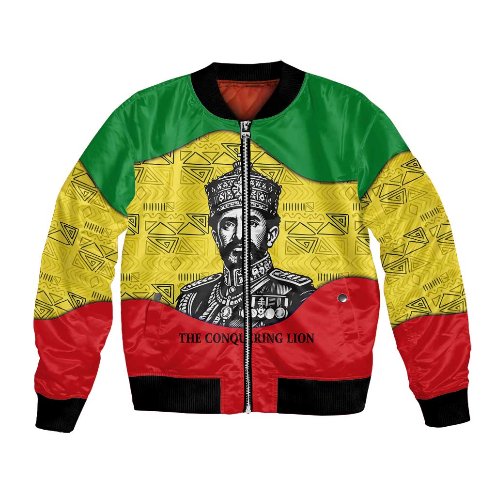Haile Selassie I Bomber Jacket Ethiopia Lion of Judah and Conquering Lion Pattern Tribute - African Pride