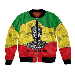 Haile Selassie I Bomber Jacket Ethiopia Lion of Judah and Conquering Lion Pattern Tribute - African Pride