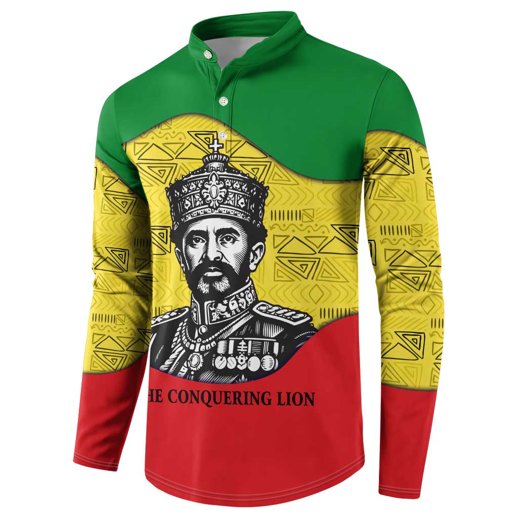 Haile Selassie I Button Sweatshirt Ethiopia Lion of Judah and Conquering Lion Pattern Tribute