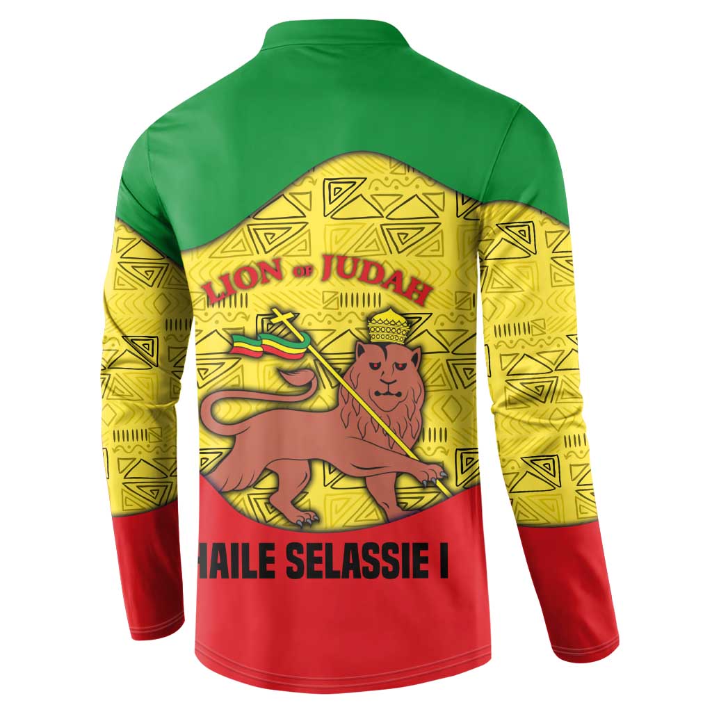 Haile Selassie I Button Sweatshirt Ethiopia Lion of Judah and Conquering Lion Pattern Tribute