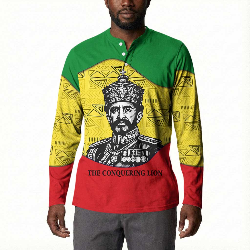 Haile Selassie I Button Sweatshirt Ethiopia Lion of Judah and Conquering Lion Pattern Tribute