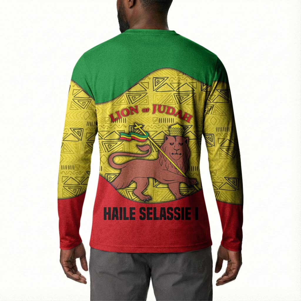 Haile Selassie I Button Sweatshirt Ethiopia Lion of Judah and Conquering Lion Pattern Tribute