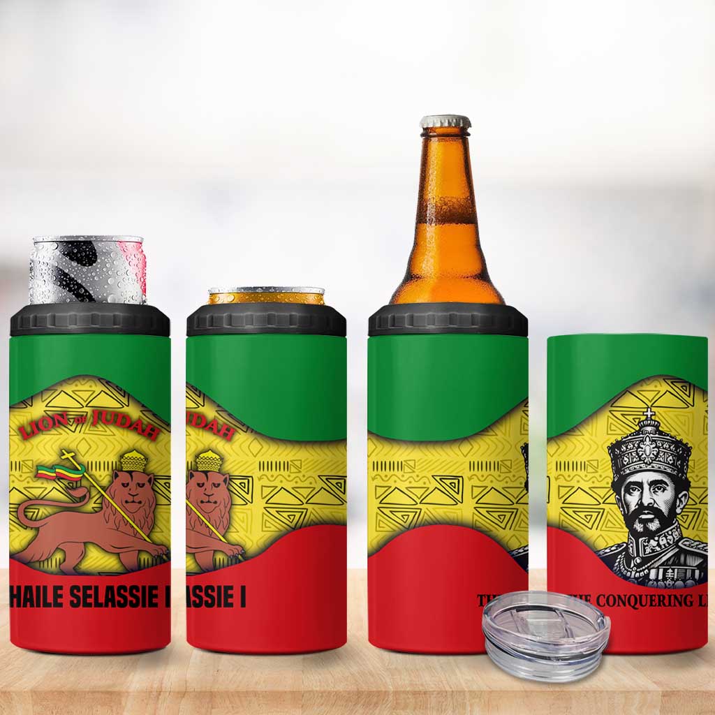 Haile Selassie I 4 in 1 Can Cooler Tumbler Ethiopia Lion of Judah and Conquering Lion Pattern Tribute - African Pride
