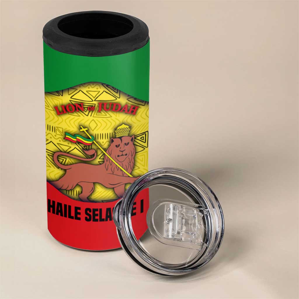 Haile Selassie I 4 in 1 Can Cooler Tumbler Ethiopia Lion of Judah and Conquering Lion Pattern Tribute - African Pride
