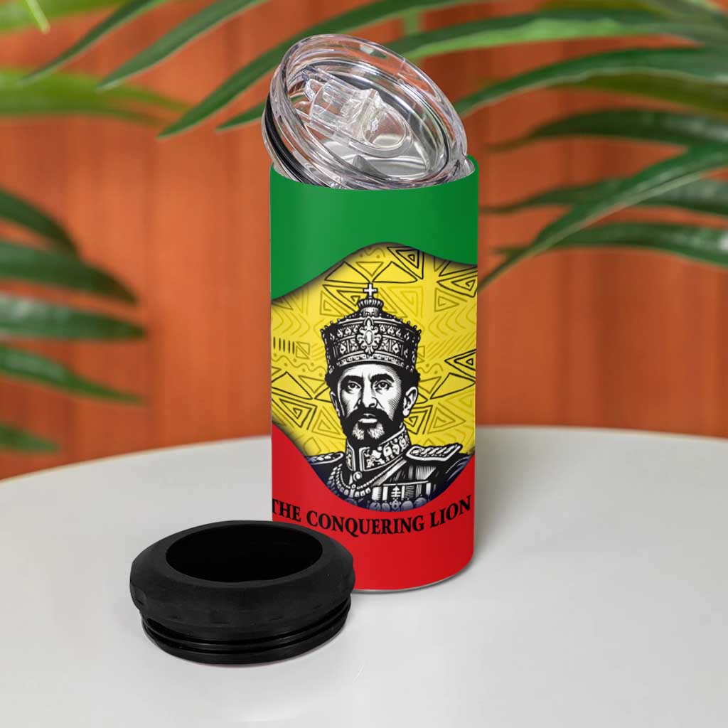 Haile Selassie I 4 in 1 Can Cooler Tumbler Ethiopia Lion of Judah and Conquering Lion Pattern Tribute - African Pride