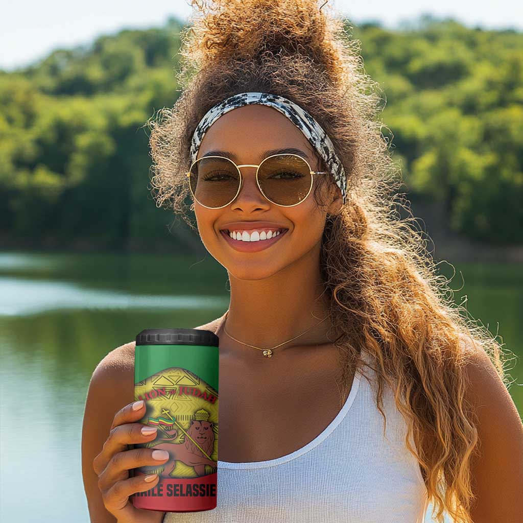 Haile Selassie I 4 in 1 Can Cooler Tumbler Ethiopia Lion of Judah and Conquering Lion Pattern Tribute - African Pride