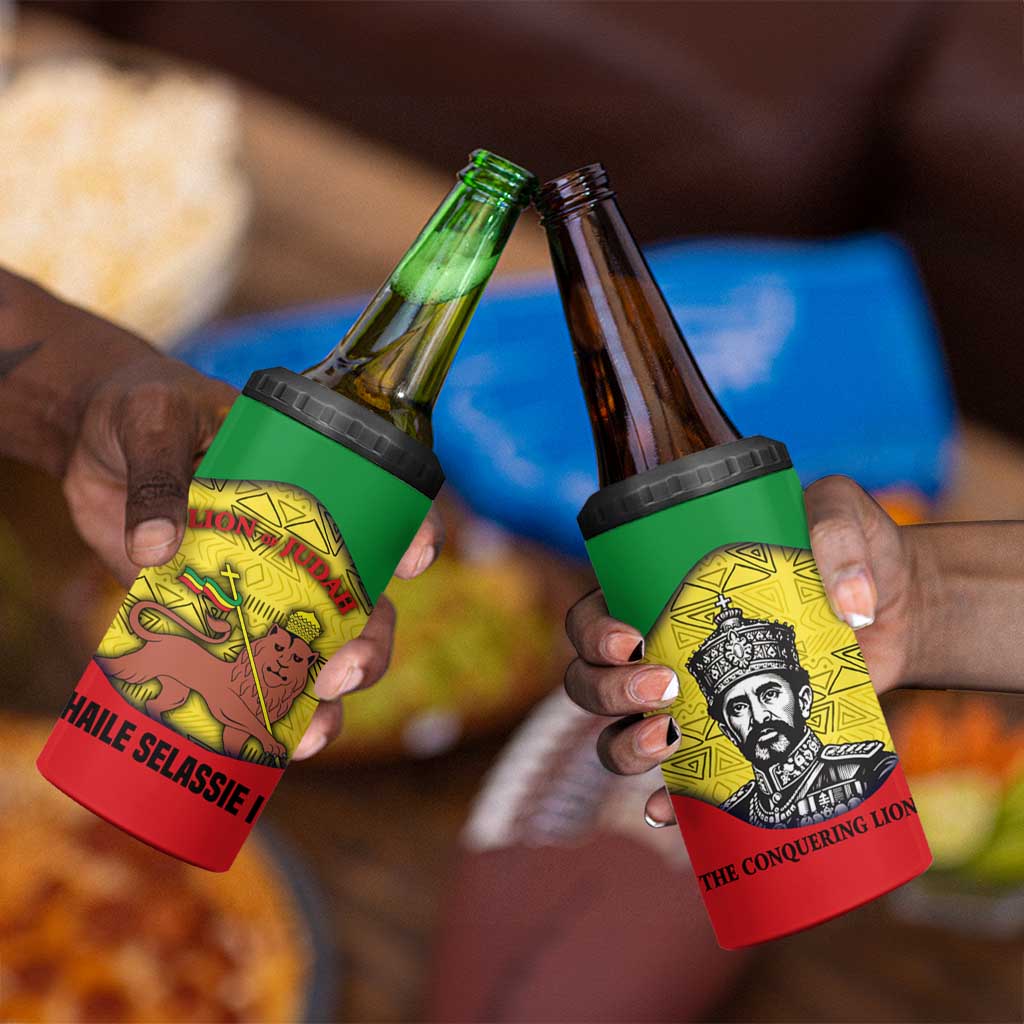 Haile Selassie I 4 in 1 Can Cooler Tumbler Ethiopia Lion of Judah and Conquering Lion Pattern Tribute - African Pride