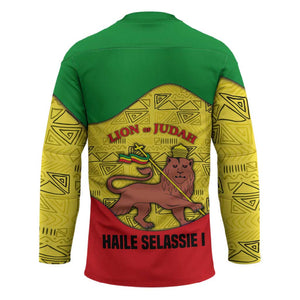 Haile Selassie I Hockey Jersey Ethiopia Lion of Judah and Conquering Lion Pattern Tribute - African Pride
