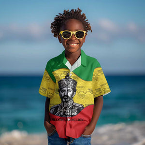 Haile Selassie I Kid Hawaiian Shirt Ethiopia Lion of Judah and Conquering Lion Pattern Tribute - African Pride