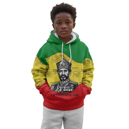 Haile Selassie I Kid Hoodie Ethiopia Lion of Judah and Conquering Lion Pattern Tribute - African Pride