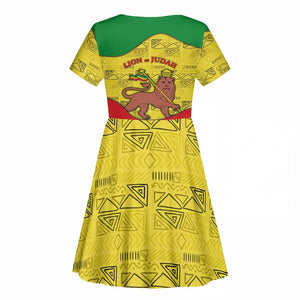 Haile Selassie I Kid Short Sleeve Dress Ethiopia Lion of Judah and Conquering Lion Pattern Tribute - African Pride