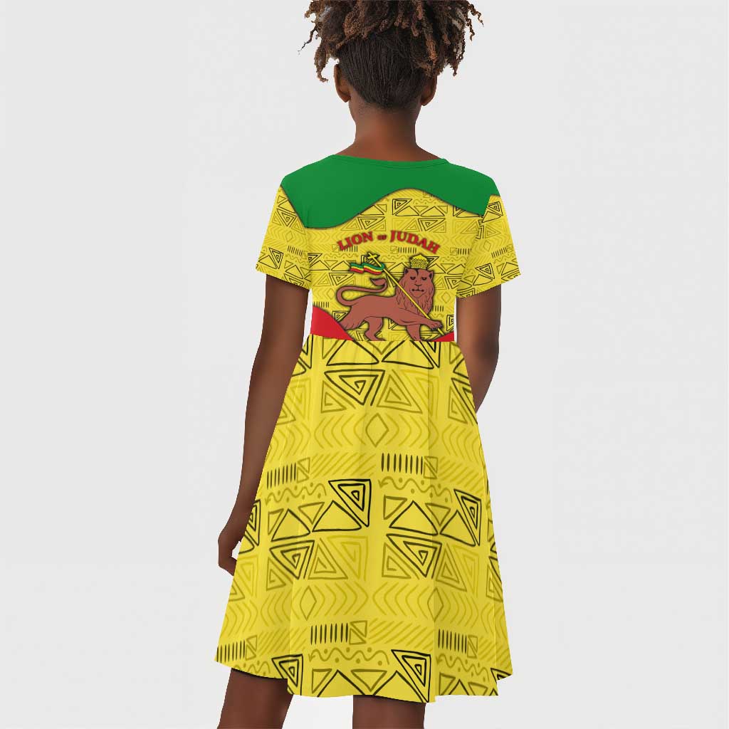 Haile Selassie I Kid Short Sleeve Dress Ethiopia Lion of Judah and Conquering Lion Pattern Tribute - African Pride