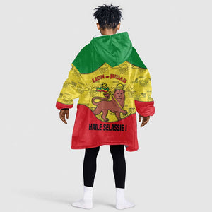 Haile Selassie I Kid Wearable Blanket Hoodie Ethiopia Lion of Judah and Conquering Lion Pattern Tribute - African Pride