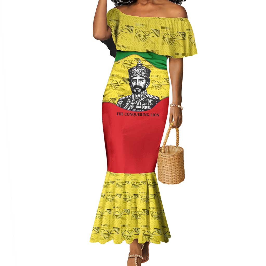 Haile Selassie I Mermaid Dress Ethiopia Lion of Judah and Conquering Lion Pattern Tribute - African Pride