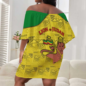 Haile Selassie I Off Shoulder Short Dress Ethiopia Lion of Judah and Conquering Lion Pattern Tribute - African Pride