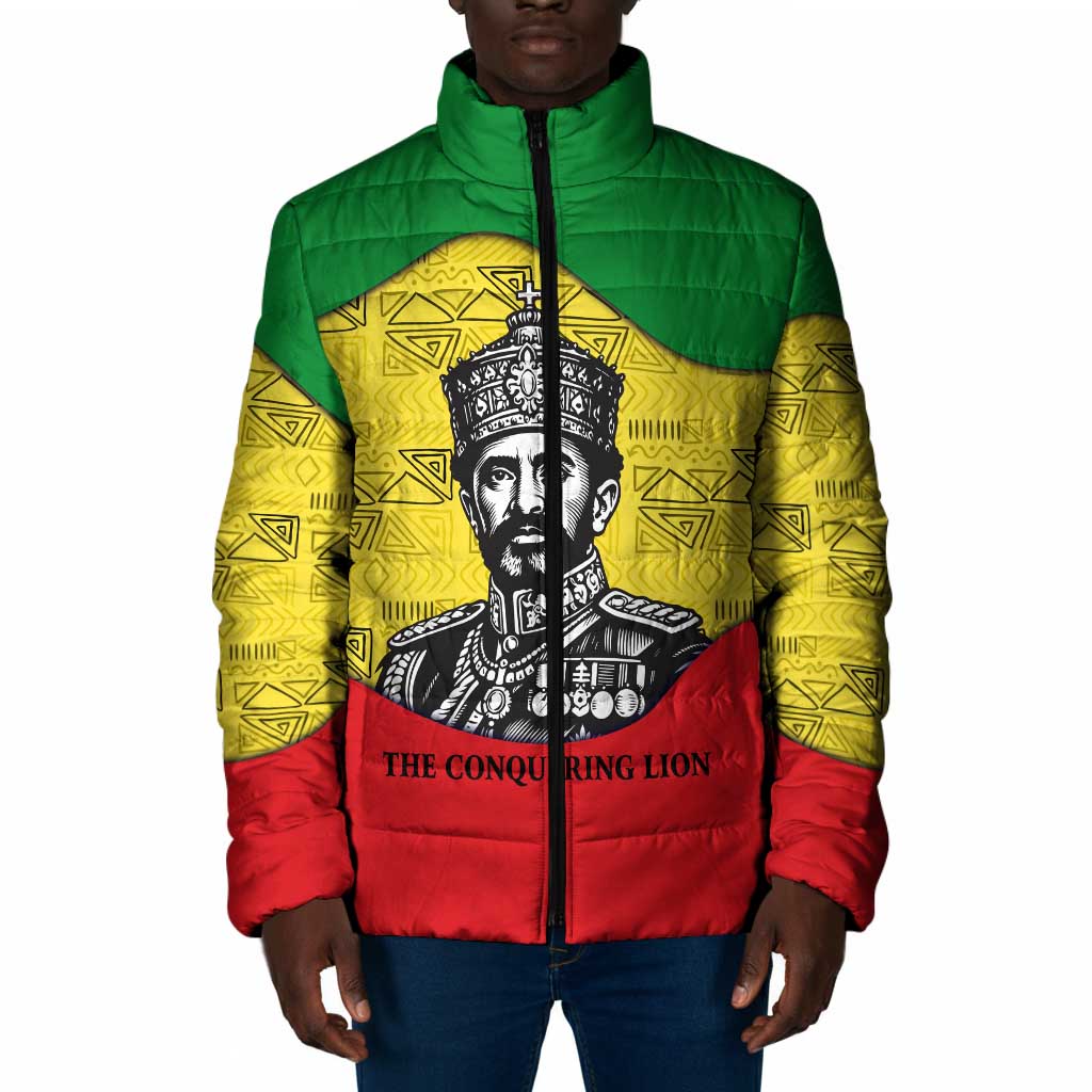 Haile Selassie I Padded Jacket Ethiopia Lion of Judah and Conquering Lion Pattern Tribute - African Pride