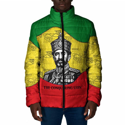 Haile Selassie I Padded Jacket Ethiopia Lion of Judah and Conquering Lion Pattern Tribute - African Pride