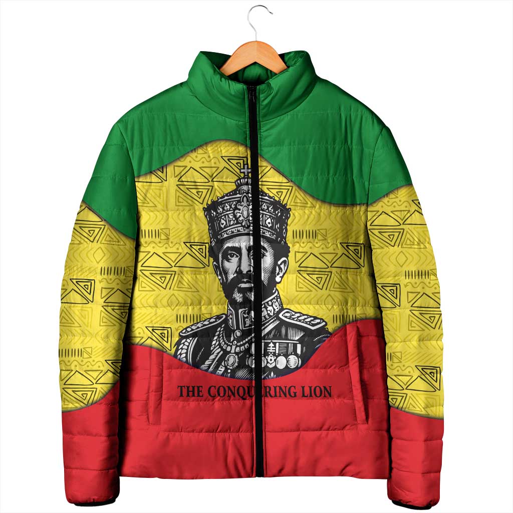 Haile Selassie I Padded Jacket Ethiopia Lion of Judah and Conquering Lion Pattern Tribute - African Pride