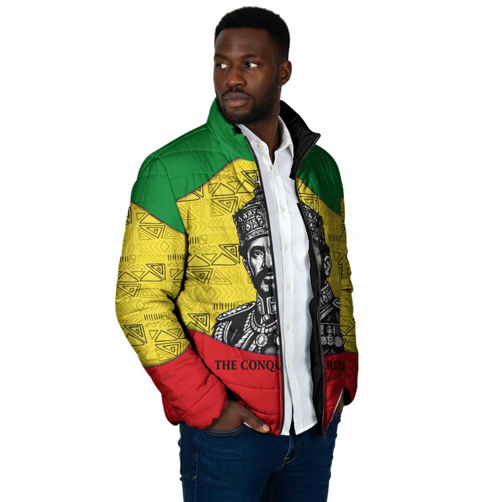 Haile Selassie I Padded Jacket Ethiopia Lion of Judah and Conquering Lion Pattern Tribute - African Pride