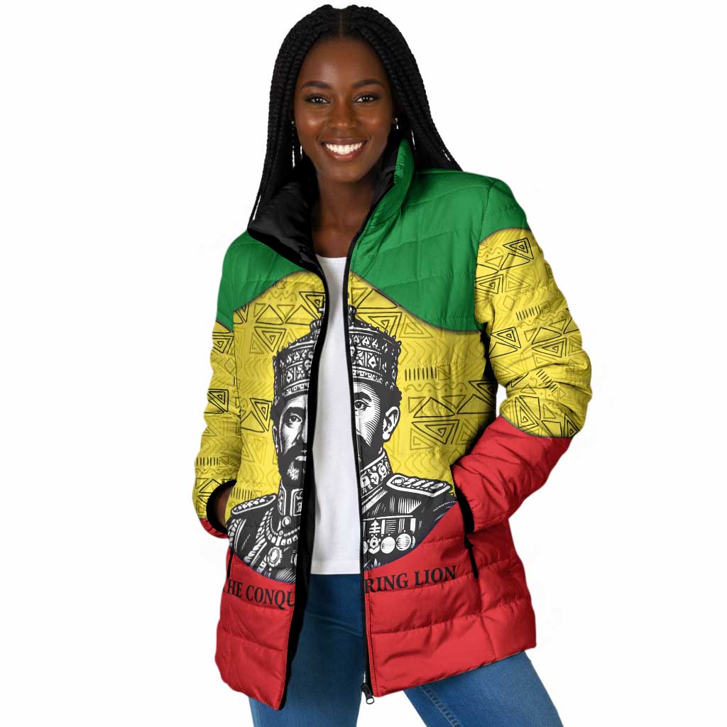 Haile Selassie I Padded Jacket Ethiopia Lion of Judah and Conquering Lion Pattern Tribute - African Pride