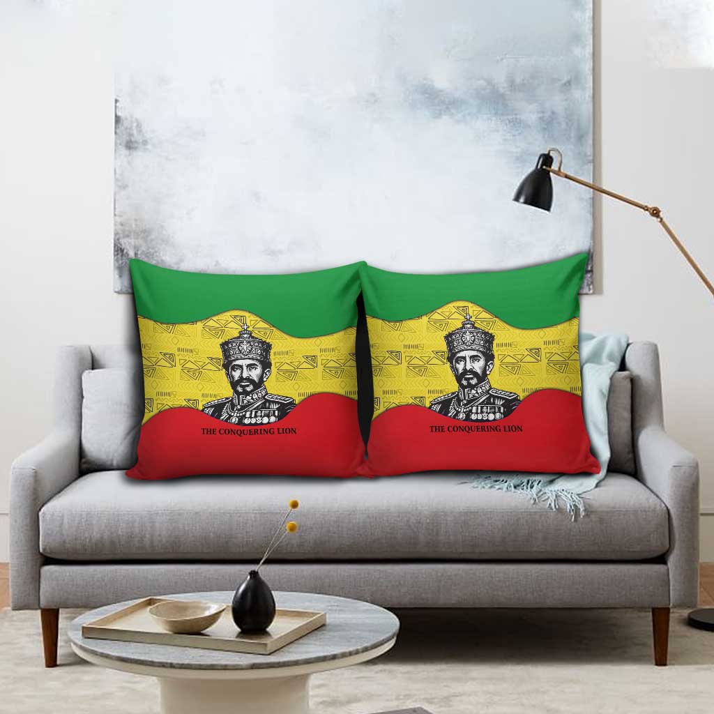 Haile Selassie I Pillow Cover Ethiopia Lion of Judah and Conquering Lion Pattern Tribute - African Pride