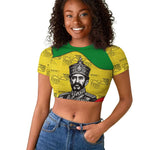 Haile Selassie I Raglan Cropped T shirt Ethiopia Lion of Judah and Conquering Lion Pattern Tribute - undefined