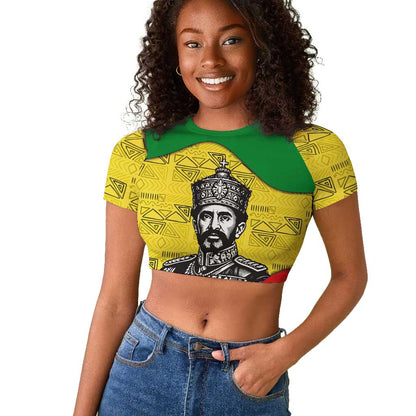 Haile Selassie I Raglan Cropped T shirt Ethiopia Lion of Judah and Conquering Lion Pattern Tribute - undefined