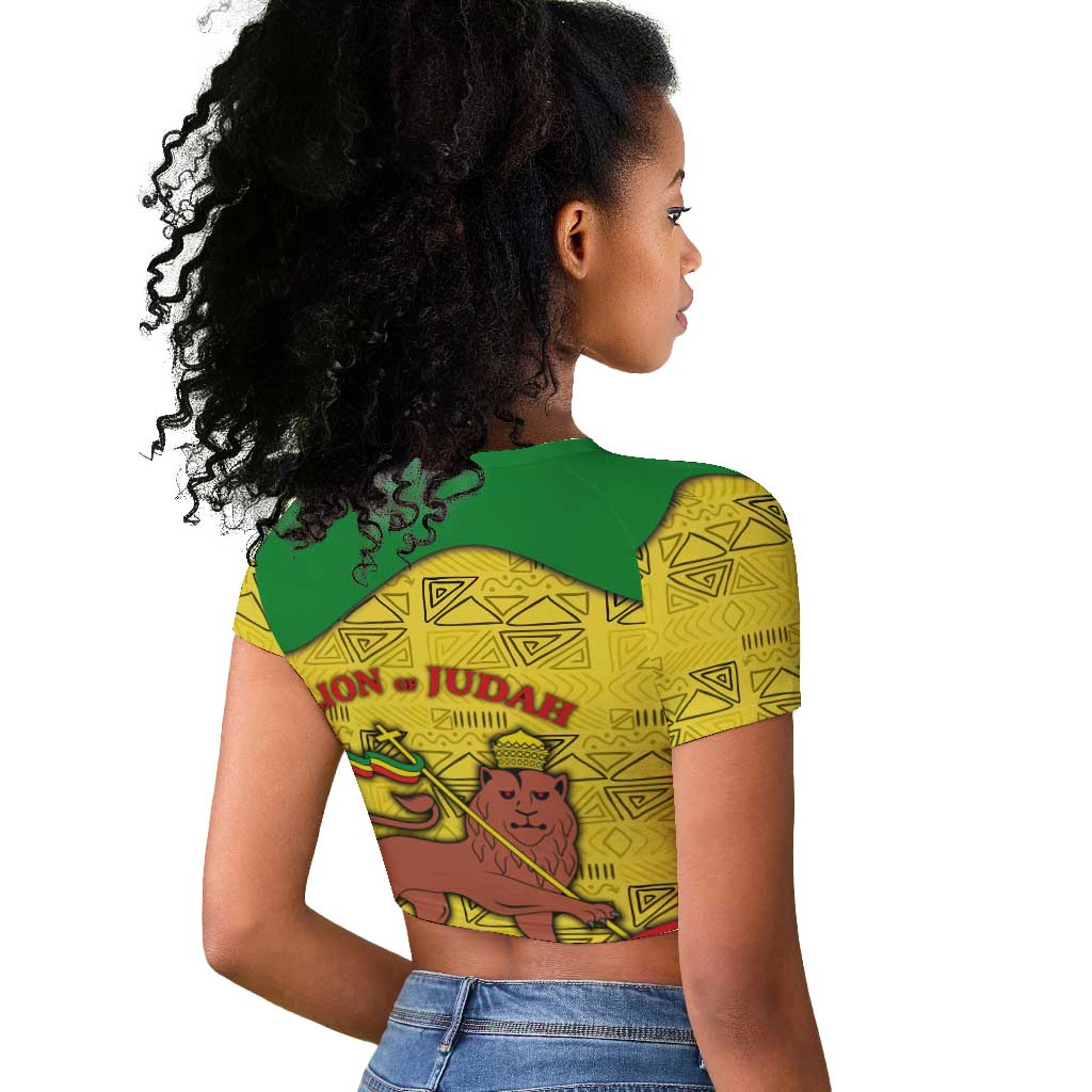 Haile Selassie I Raglan Cropped T shirt Ethiopia Lion of Judah and Conquering Lion Pattern Tribute - undefined