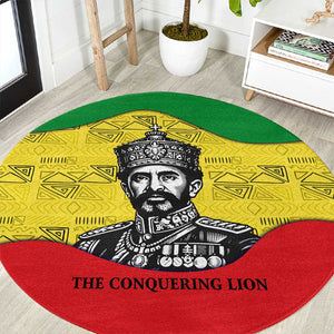 Haile Selassie I Round Carpet Ethiopia Lion of Judah and Conquering Lion Pattern Tribute - African Pride