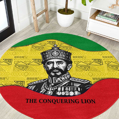 Haile Selassie I Round Carpet Ethiopia Lion of Judah and Conquering Lion Pattern Tribute - African Pride