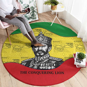 Haile Selassie I Round Carpet Ethiopia Lion of Judah and Conquering Lion Pattern Tribute - African Pride