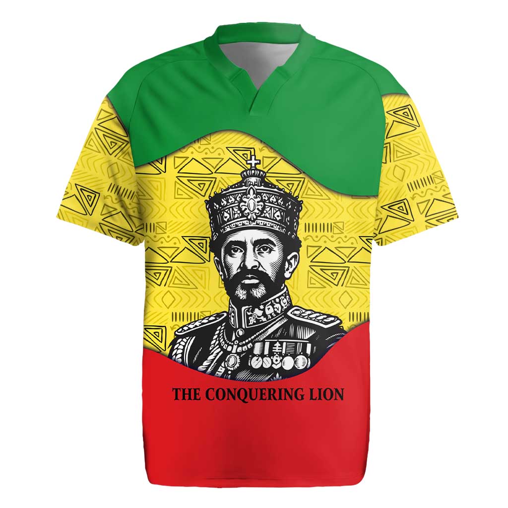 Haile Selassie I Rugby Jersey Ethiopia Lion of Judah and Conquering Lion Pattern Tribute - African Pride