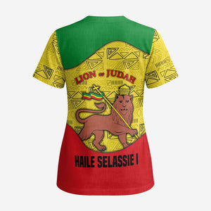 Haile Selassie I Scrub Top Ethiopia Lion of Judah and Conquering Lion Pattern Tribute - African Pride