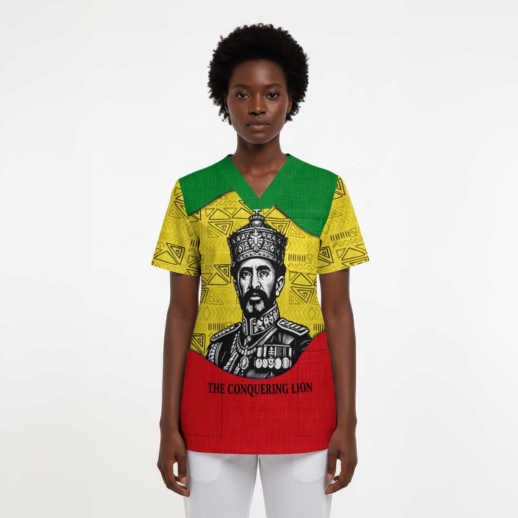 Haile Selassie I Scrub Top Ethiopia Lion of Judah and Conquering Lion Pattern Tribute - African Pride