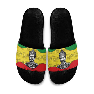 Haile Selassie I Slide Sandals Ethiopia Lion of Judah and Conquering Lion Pattern Tribute - African Pride